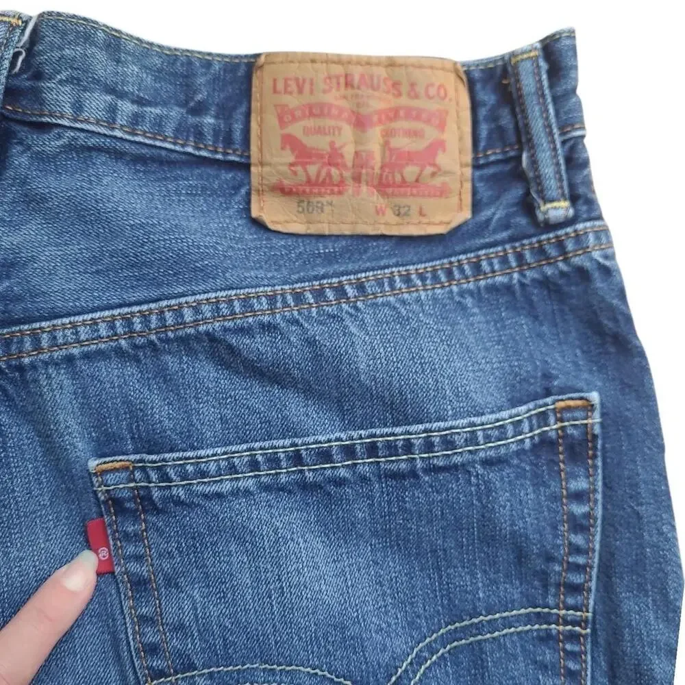 Levi's 569 Loose Straight Denim Shorts W32 Medium Wash Men's Jean Shorts Y2K
